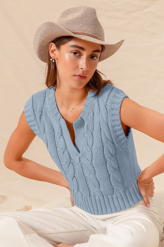 Light Blue Cable Knit Sweater Vest