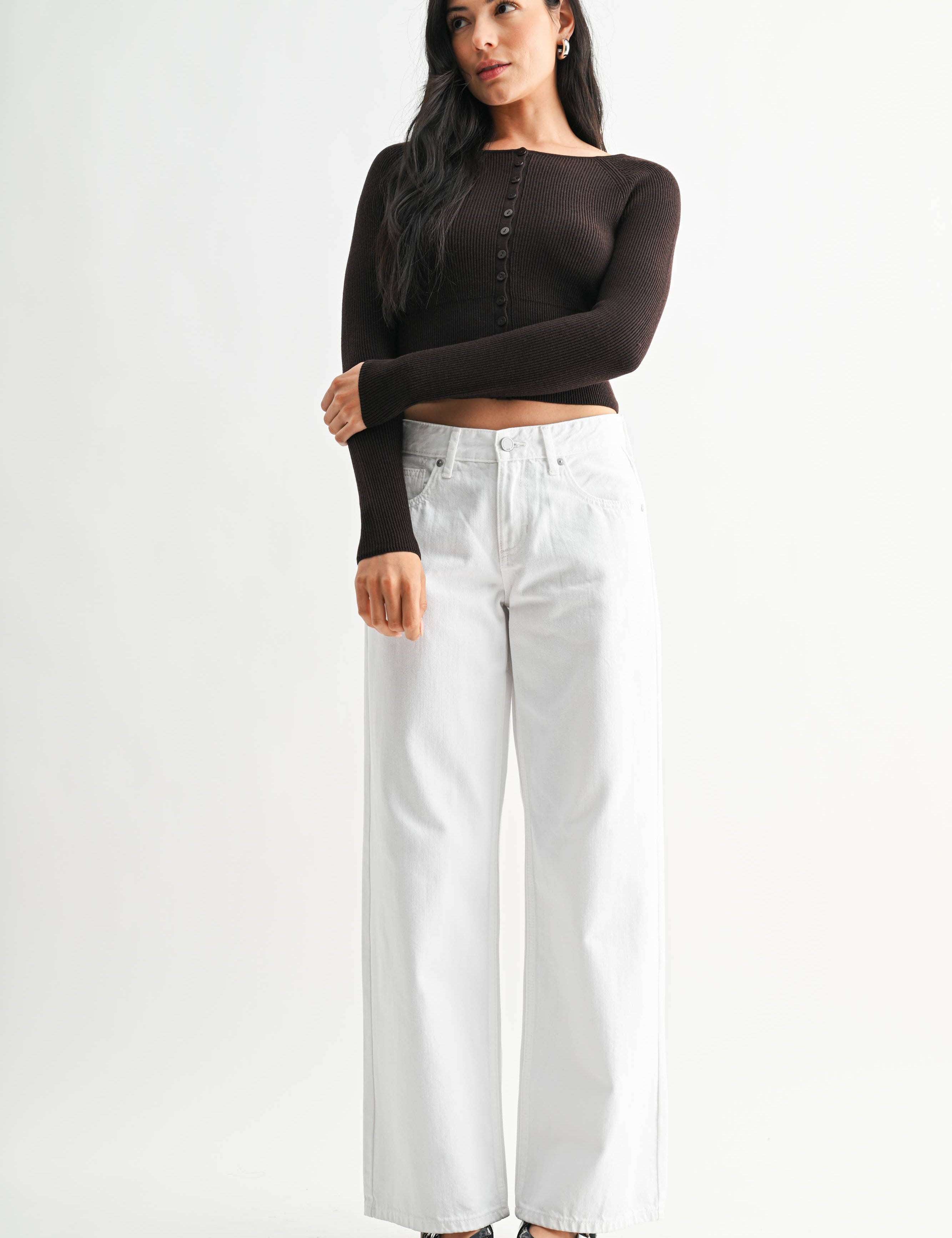 Non Stretch Baggy Wide Leg showing non stretch