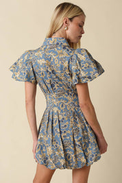 Blue & Gold Floral Mini Dress