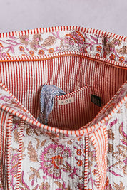 Cream Quilted Floral Tote Bag