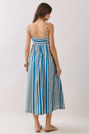 Blue Stripe Smocked Midi Dress