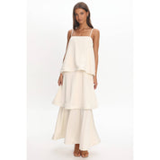 Cream Satin Tiered Maxi Dress