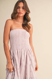 Pink Pleated Layered Midi Dress