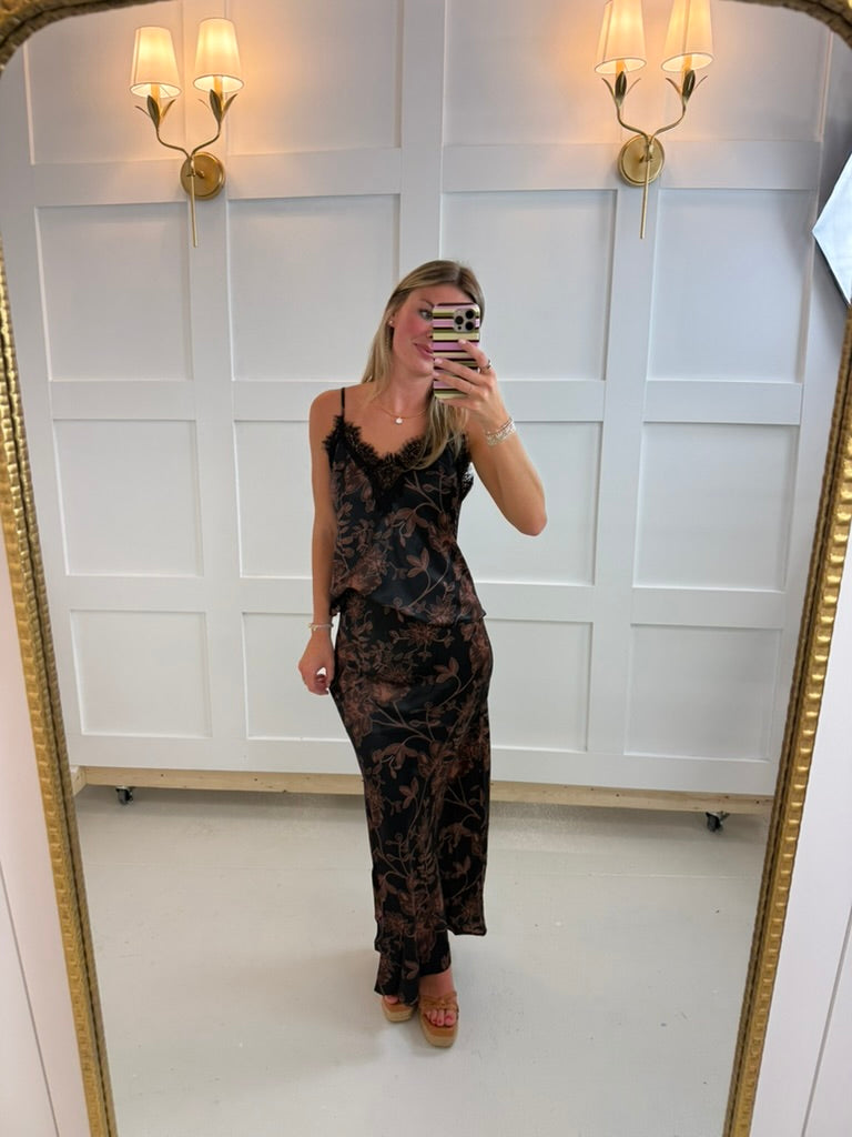 Floral Print Lace Tank & Maxi Skirt Set