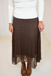 Brown Lace Midi Skirt