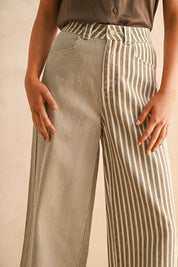 Brown Stripe Fabric Mixed Pants