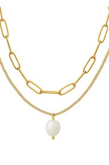 18K STAINLESS STEEL TARNISH FREE PEARL NECKLACE | 40NK379