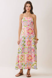 Tile Print Strapless Maxi Dress