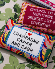 Caviar and Cash Needlepoint Pillow