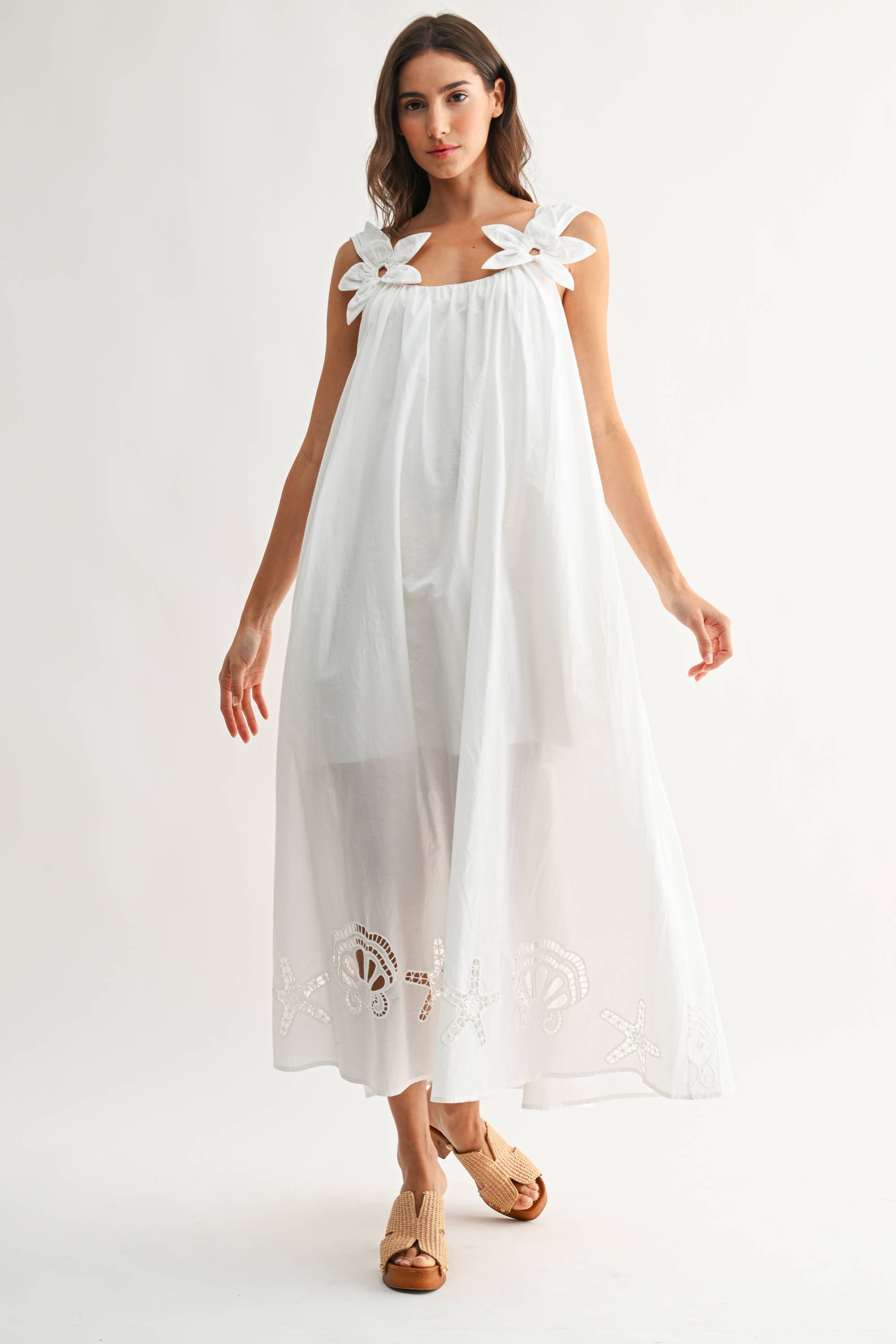 Embroidered Floral Shoulder Maxi Dress