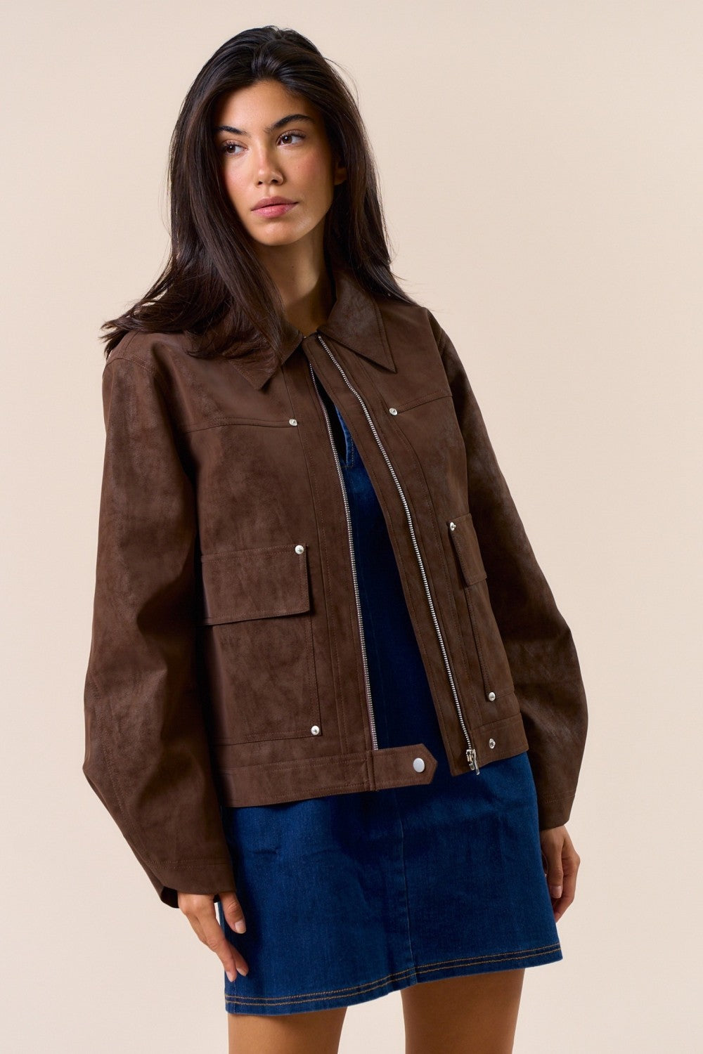 Brown Faux Suede Jacket