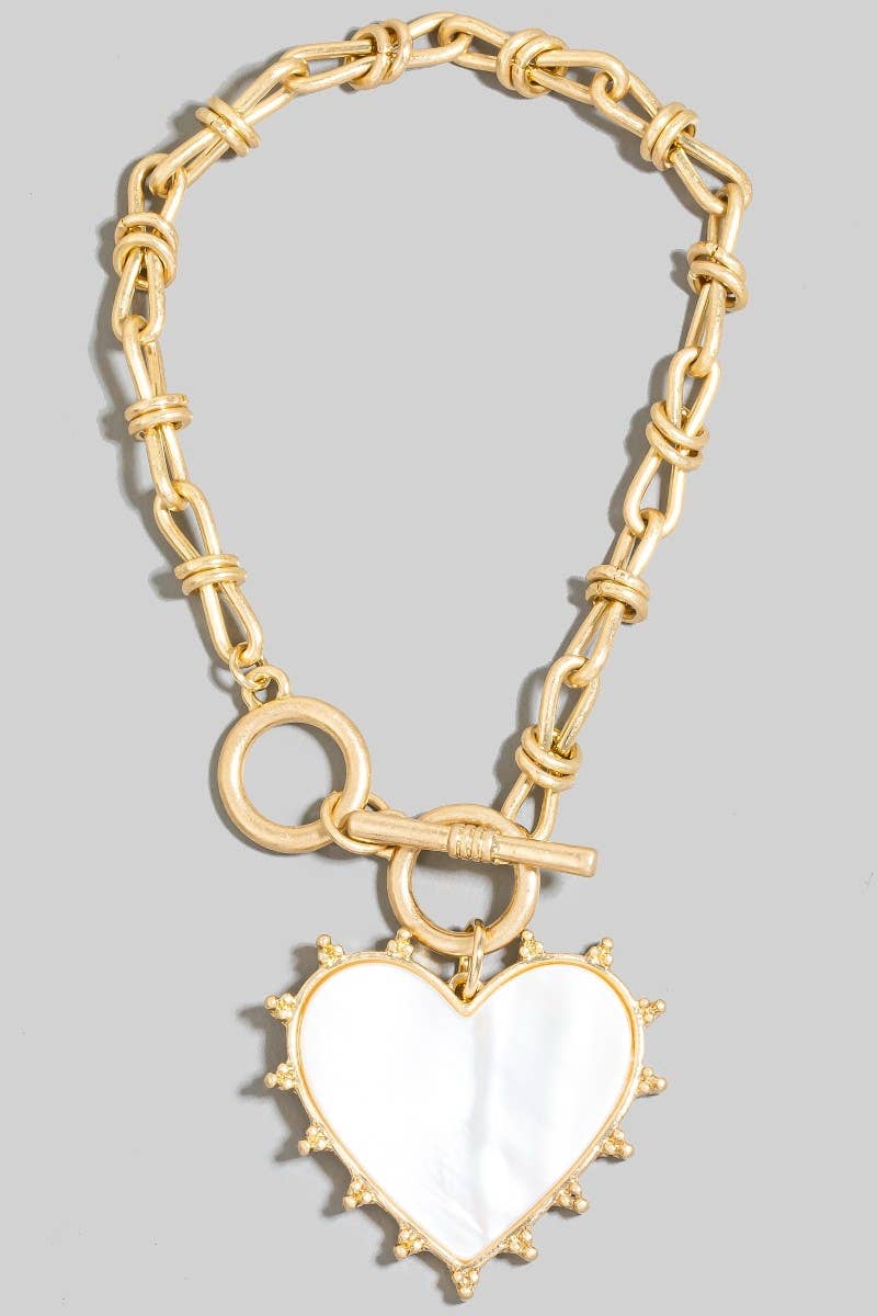 Mother Of Pearl Heart Charm Toggle Chain Bracelet