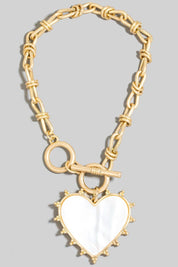 Mother Of Pearl Heart Charm Toggle Chain Bracelet