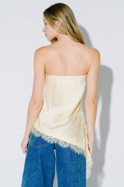 Yellow Satin Strapless Top