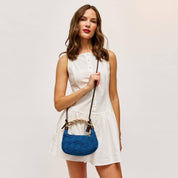 Blue Woven Denim Twist Handle Crossbody