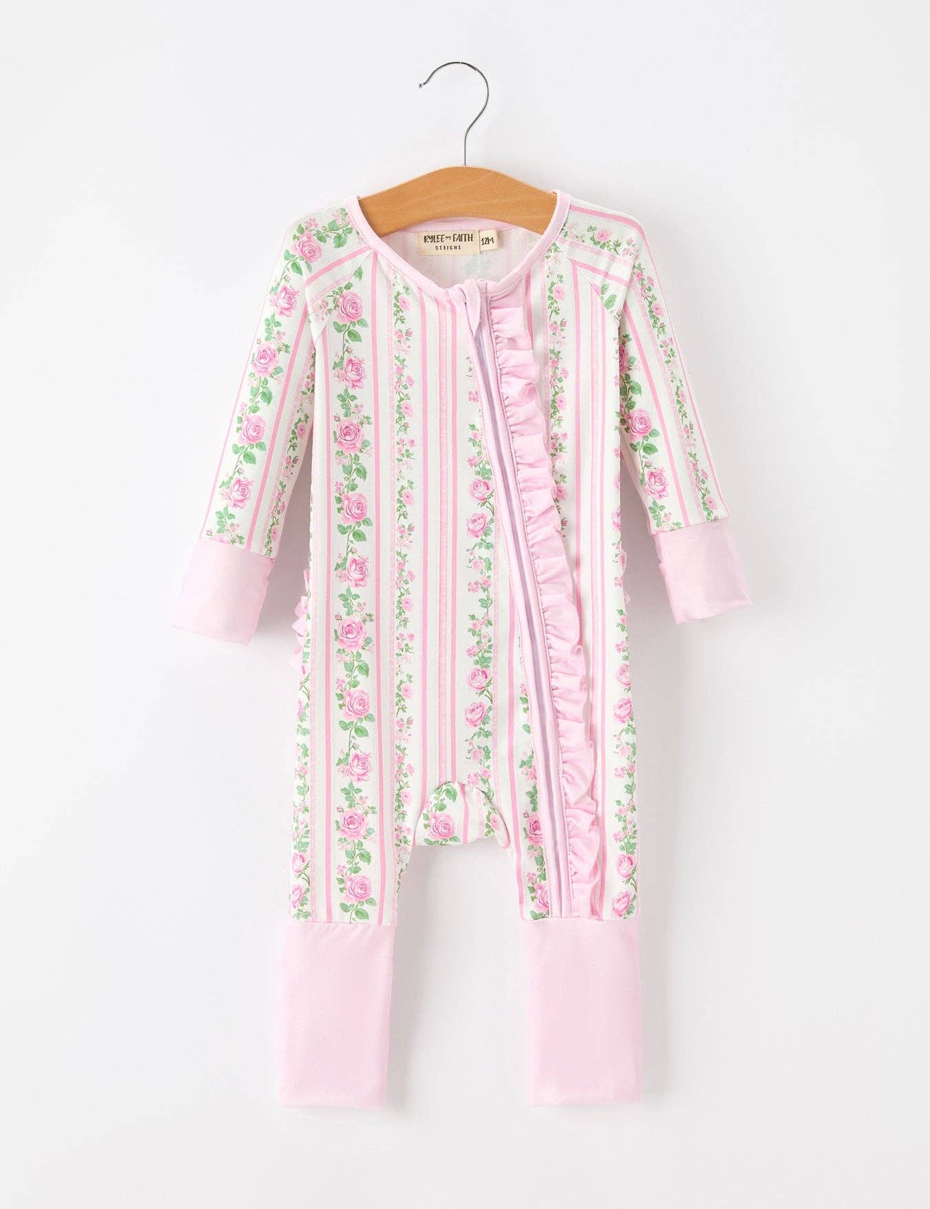 Pink Floral Baby Girl Jumpsuit — pink floral striped print and footed cuffs provide extra warmth and comfort