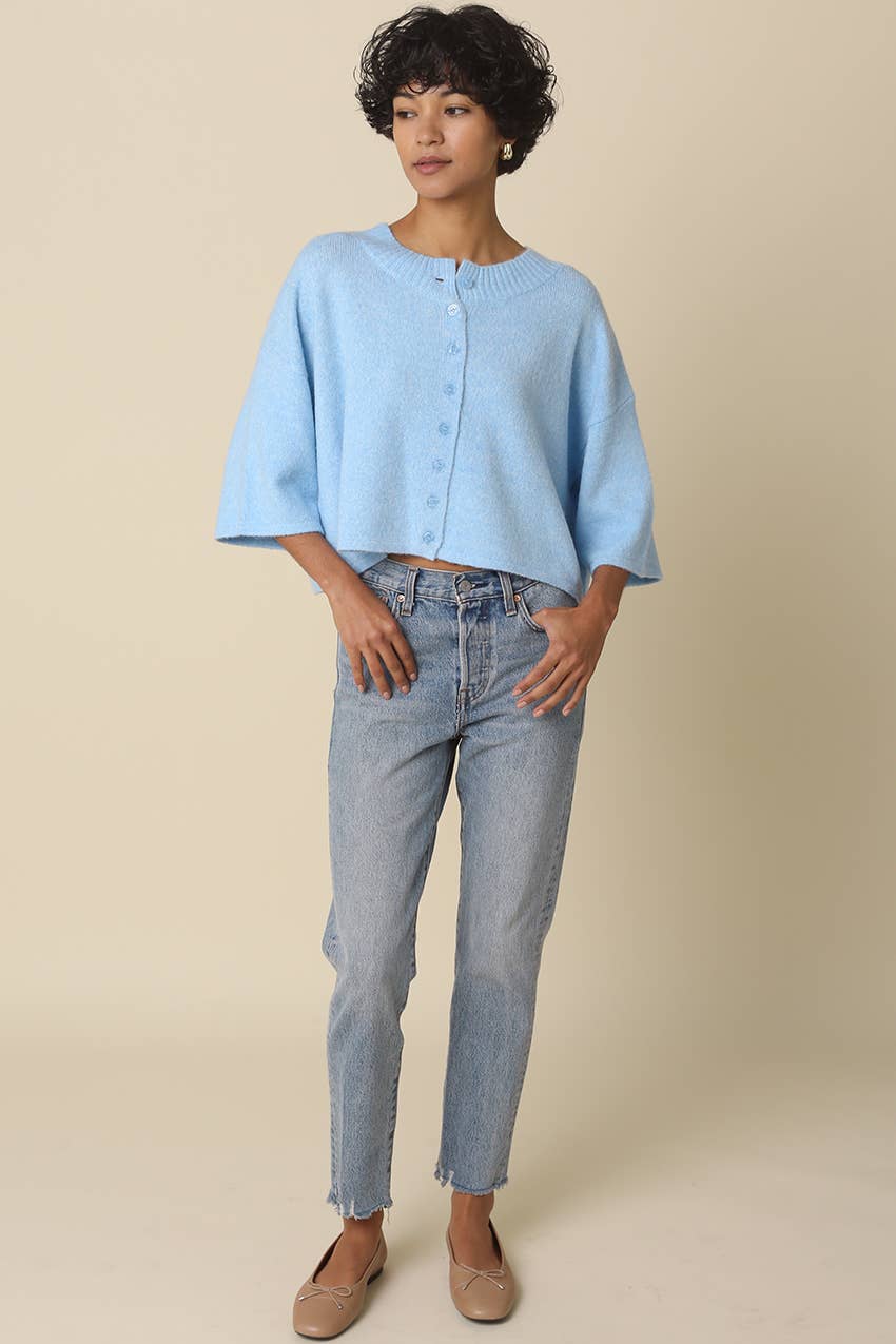 Blue Livia Boxy Cropped Cardigan