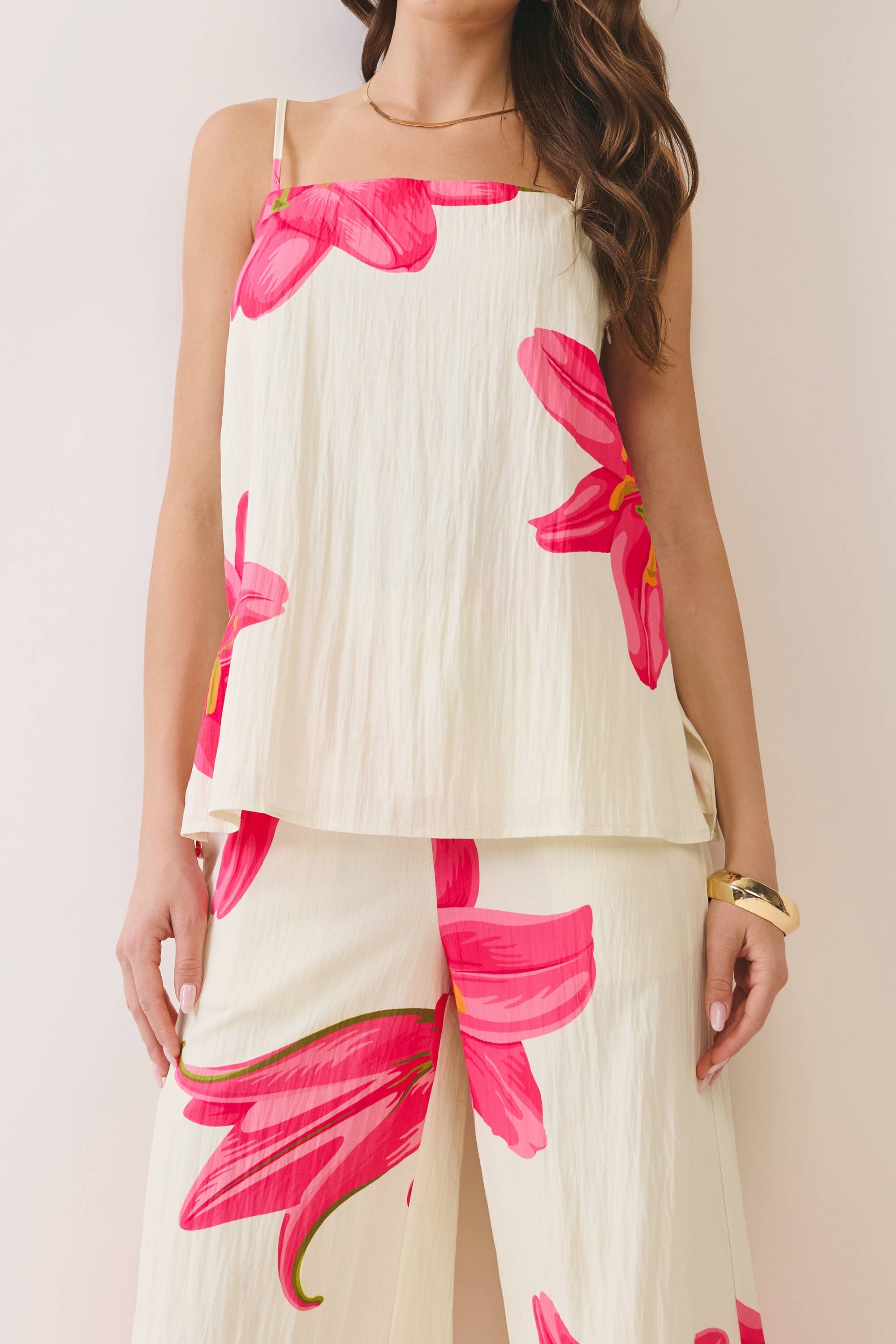Cream Floral Print Cami Pants Set