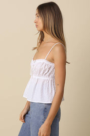 White Button-Front Peplum Cami Top
