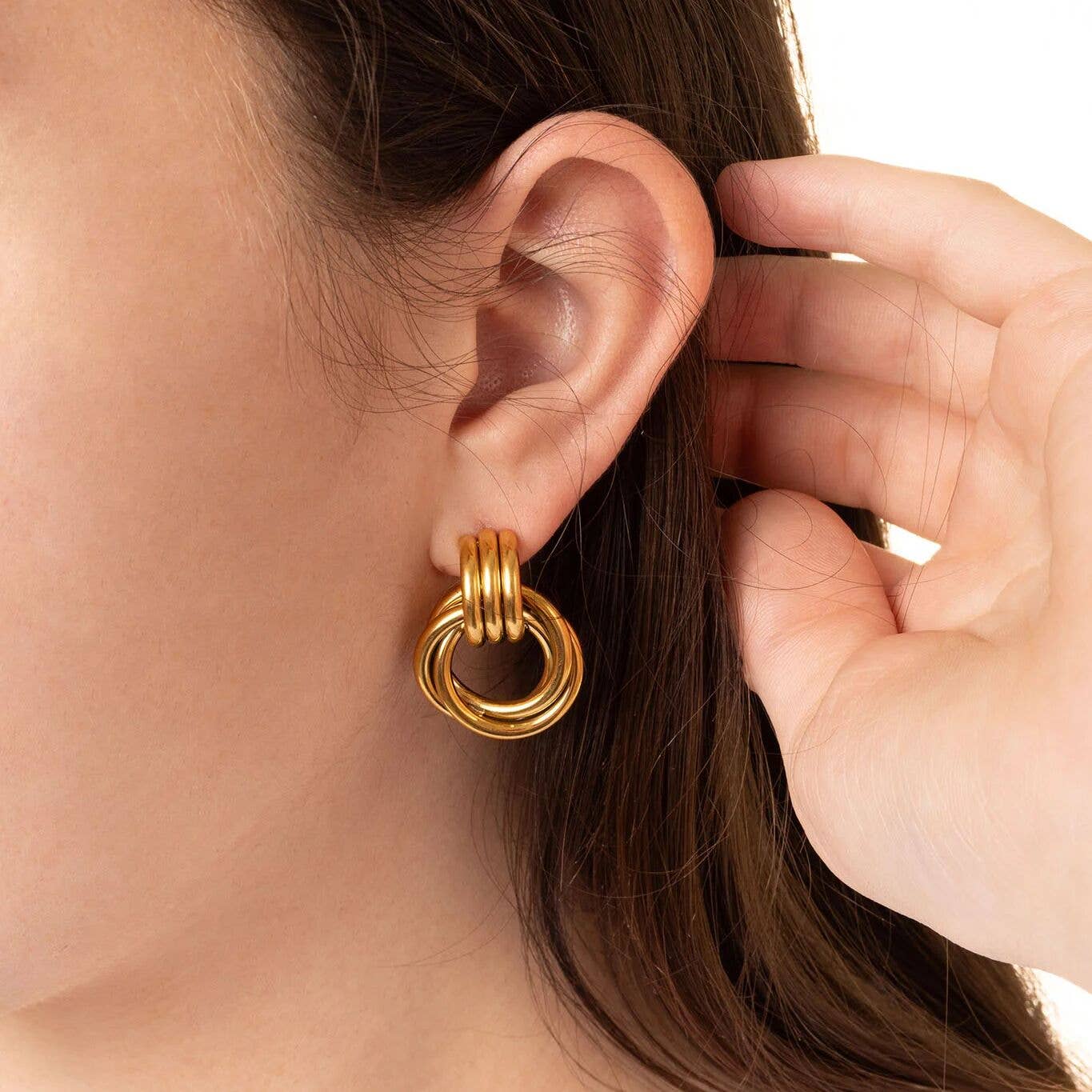 Gold Double Round Stud Earring