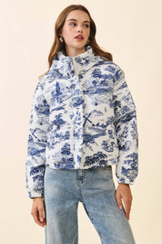 Abstract Print Puffer Jacket
