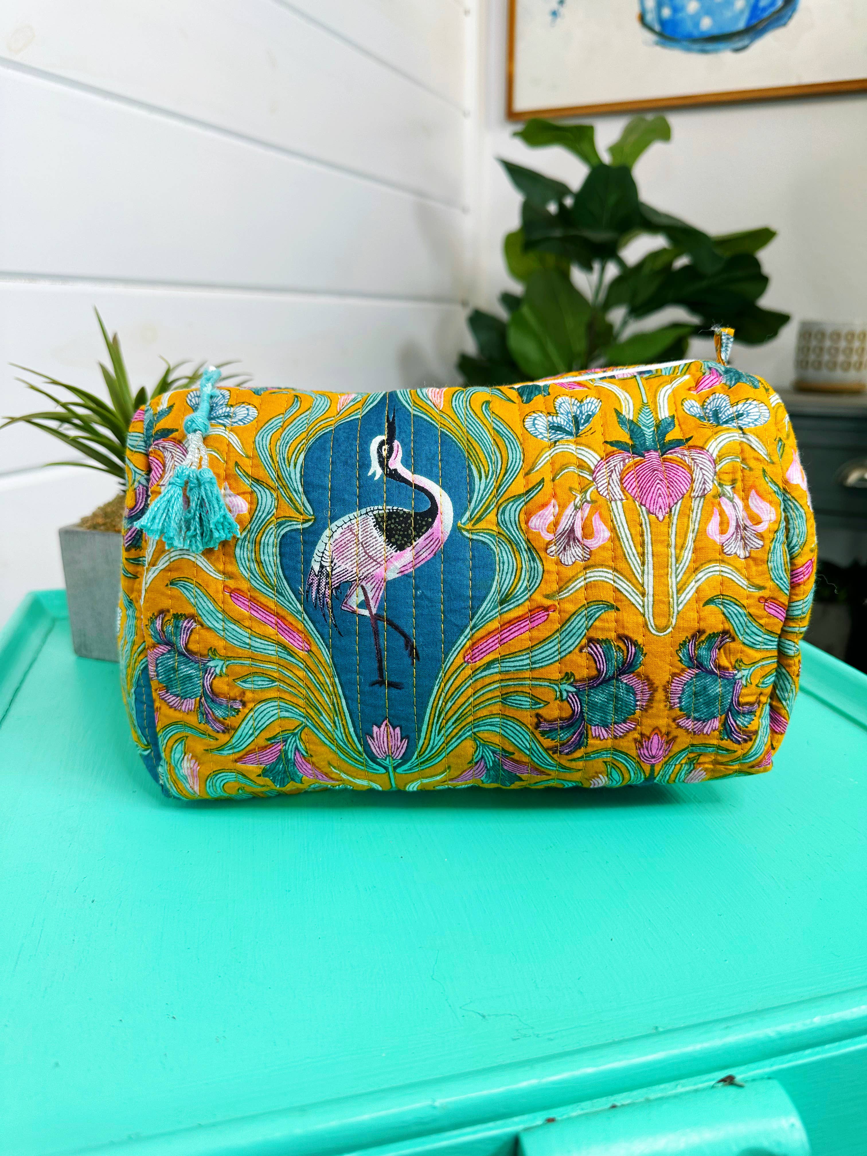 Peacock Quilted Makeup Bag