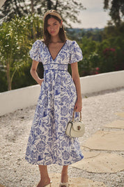 Blue Jaylene Pleated Maxi Dress Virda Floral