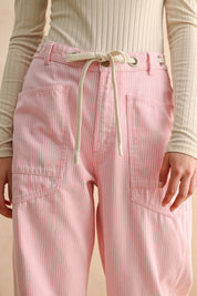 Pink Striped Barrel Pants