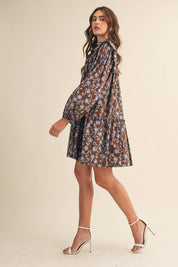 Brown Ruffle Trim Button Down Mini Dress