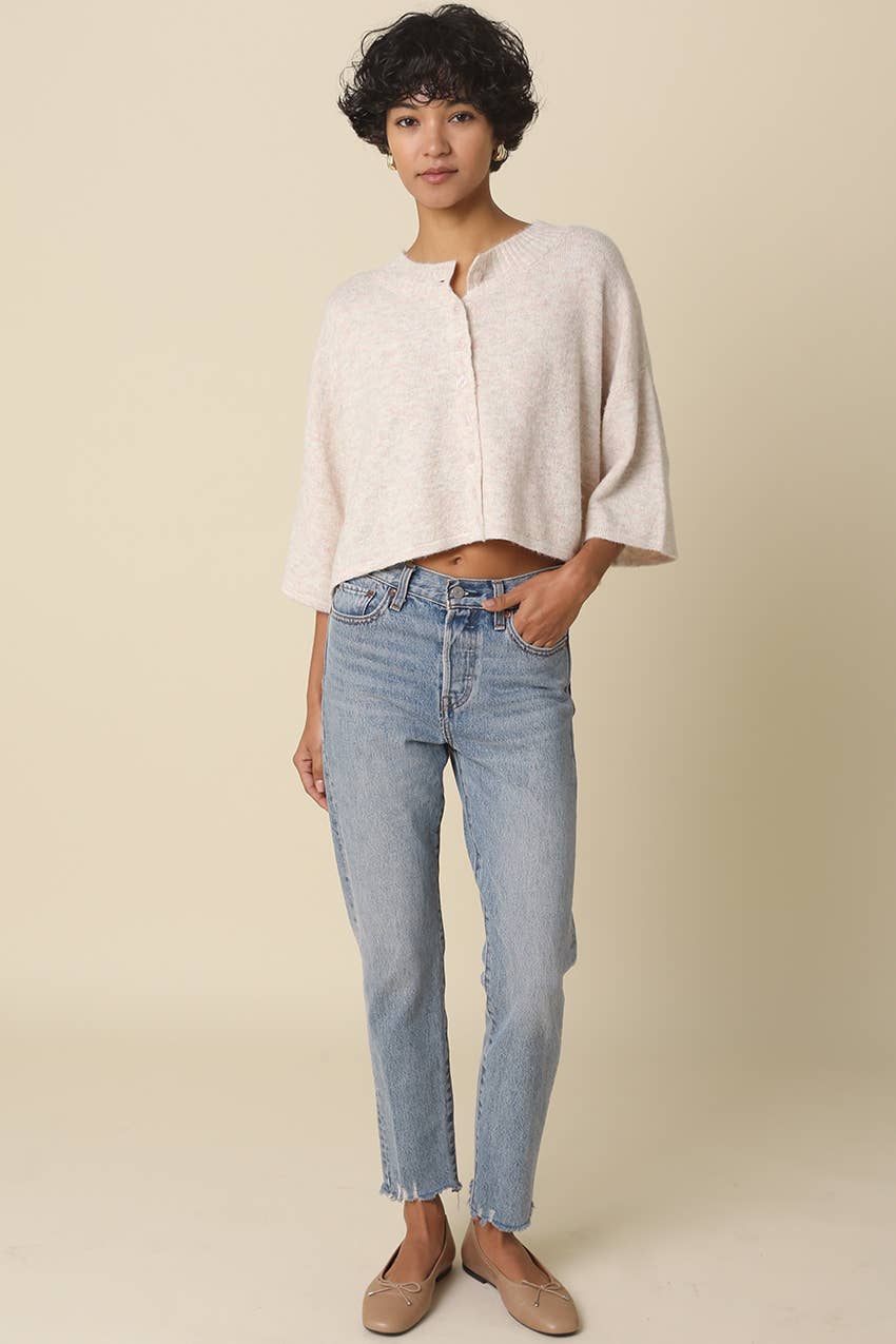 Beige Livia Boxy Cropped Cardigan