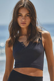 Black Henley Ribbed Modal Tank