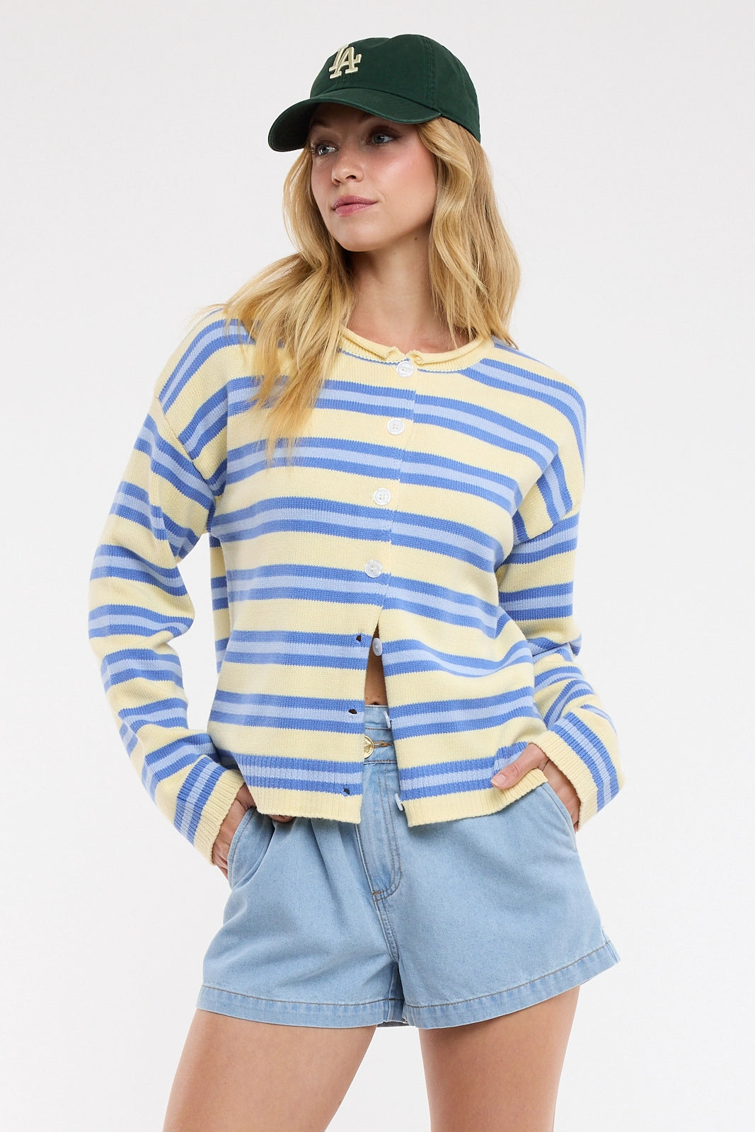 Blue Multi-Striped Sweater Cardigan