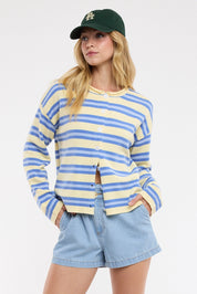 Blue Multi-Striped Sweater Cardigan