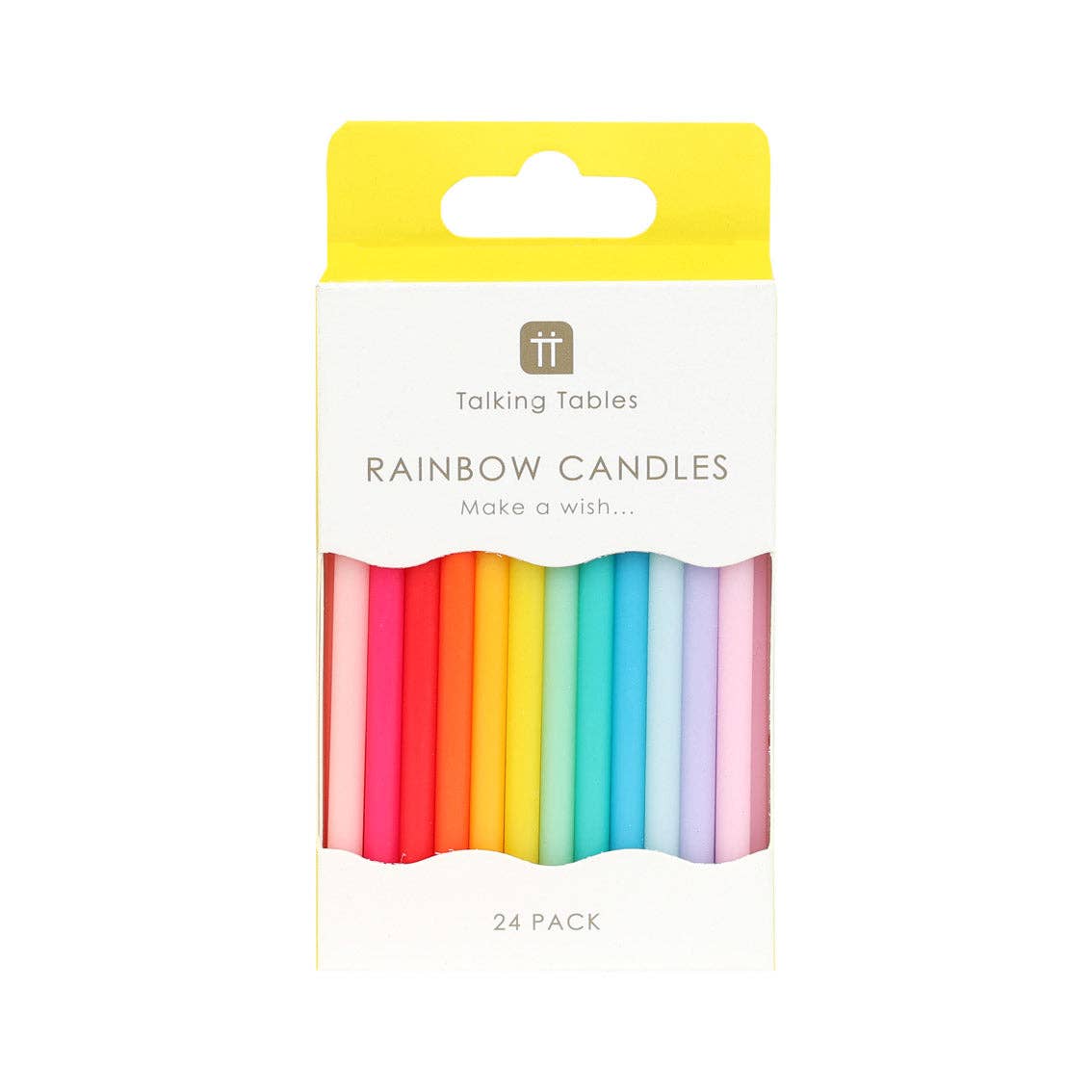 Rainbow Birthday Candles - 24 Pack showing each candle measures 10.5 cm