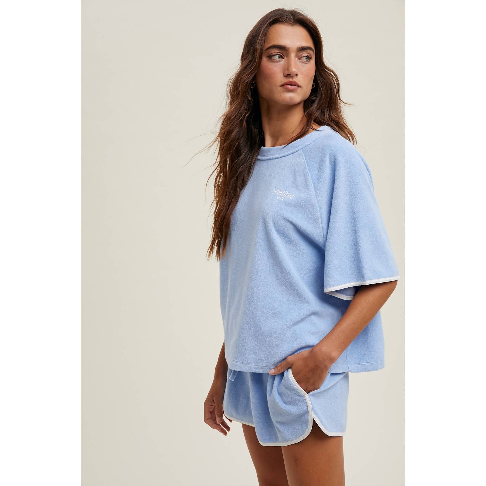 Blue Terry Top & Shorts Set