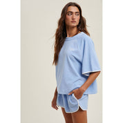 Blue Terry Top & Shorts Set