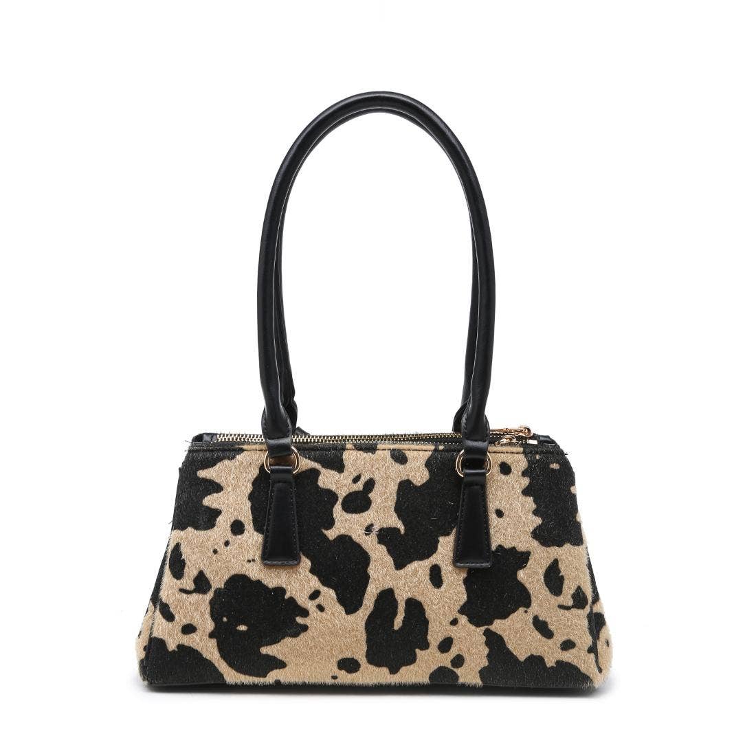 Brown Cow Print Multi Zip Shoulder Bag