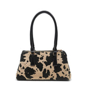 Brown Cow Print Multi Zip Shoulder Bag