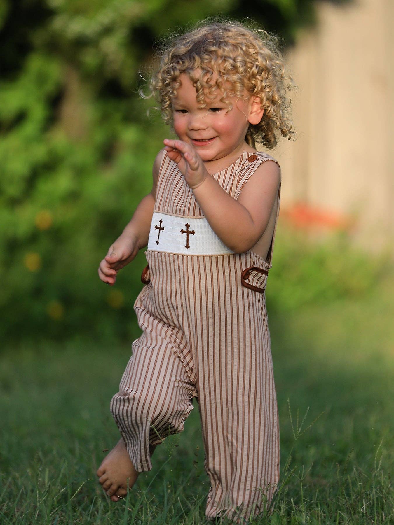 Stripe Smocked Cross Boys' Romper