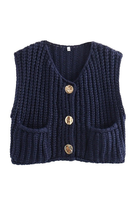 Navy Solid Round Neck Sweater Vest