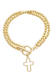 Foster Open Cross Ball Bead Stretch Toggle Bracelet — 7" beaded stretch bracelet and designed in-house by michelle &