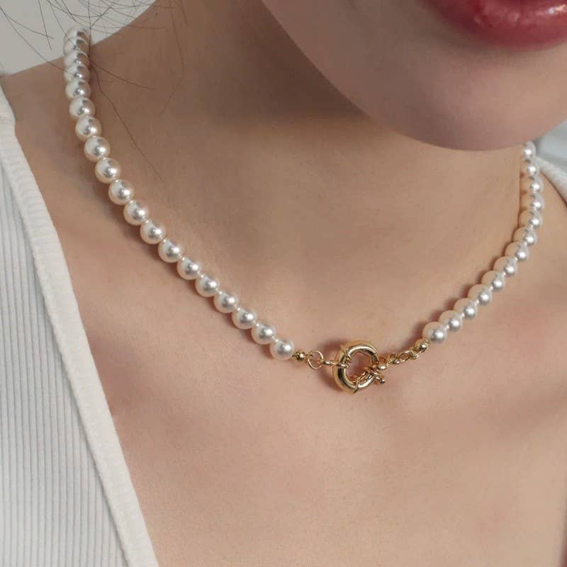 White Pearl Chain Necklace