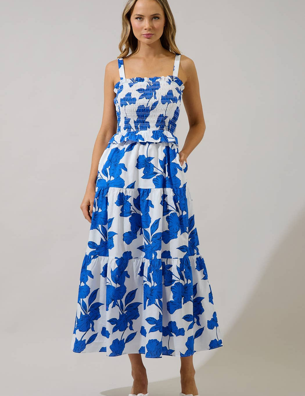 Blue Floral Lindsy Smocked Maxi Dress