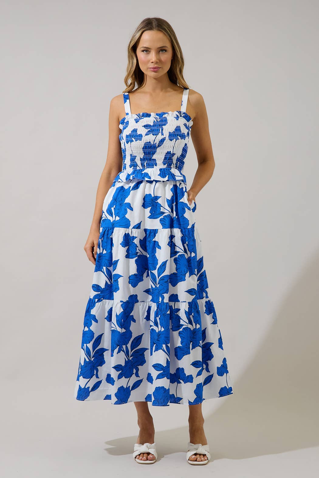 Blue Floral Lindsy Smocked Maxi Dress