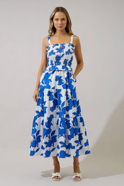 Blue Floral Lindsy Smocked Maxi Dress