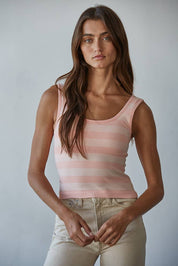 Pink Striped Seamless Tank Top