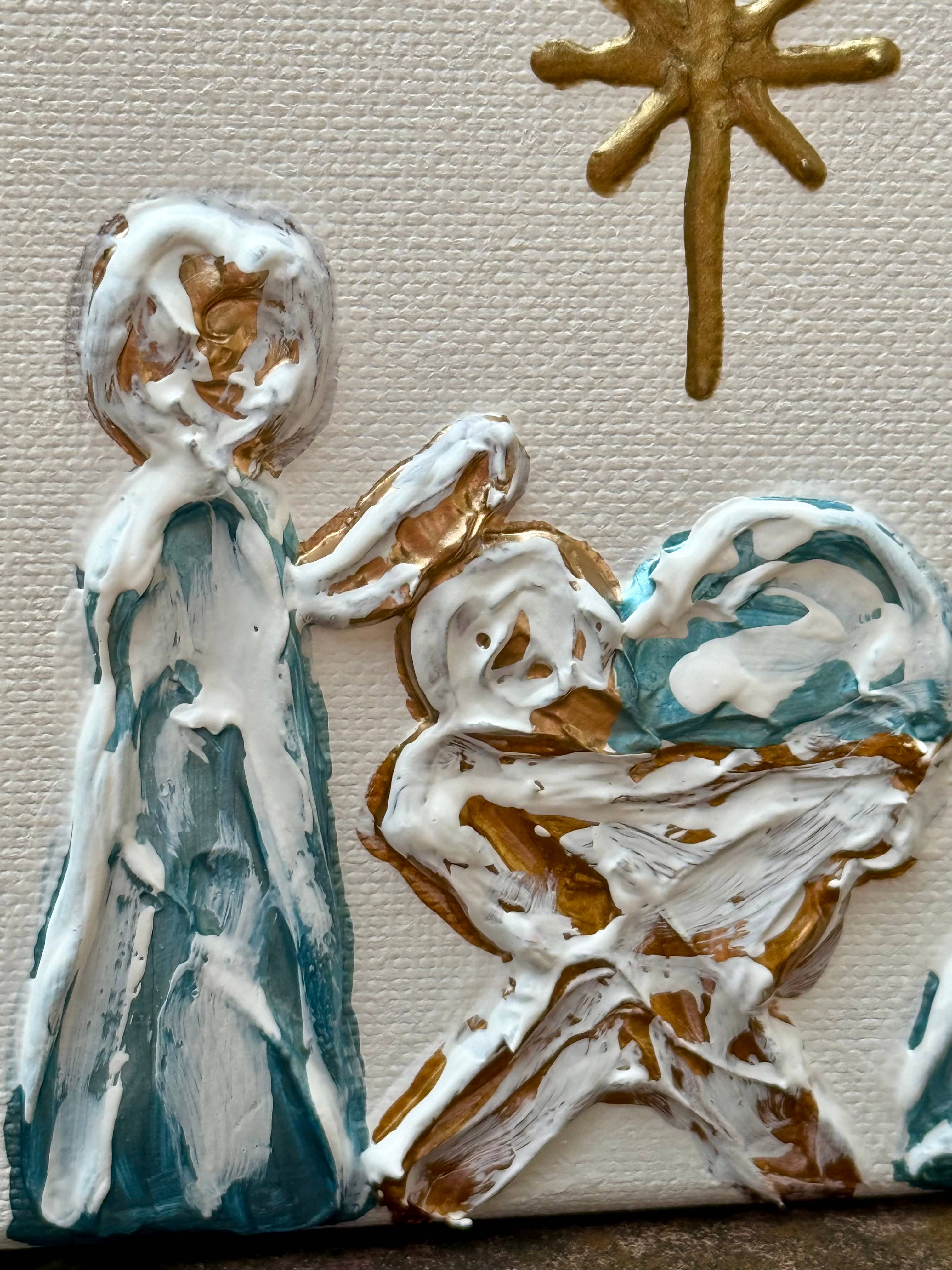 Light Blue Nativity Scene Painting — view 3