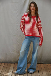 Red & Ivory Knit Striped Cardigan