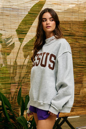 Brown Embroidered Jesus Gray Mockneck