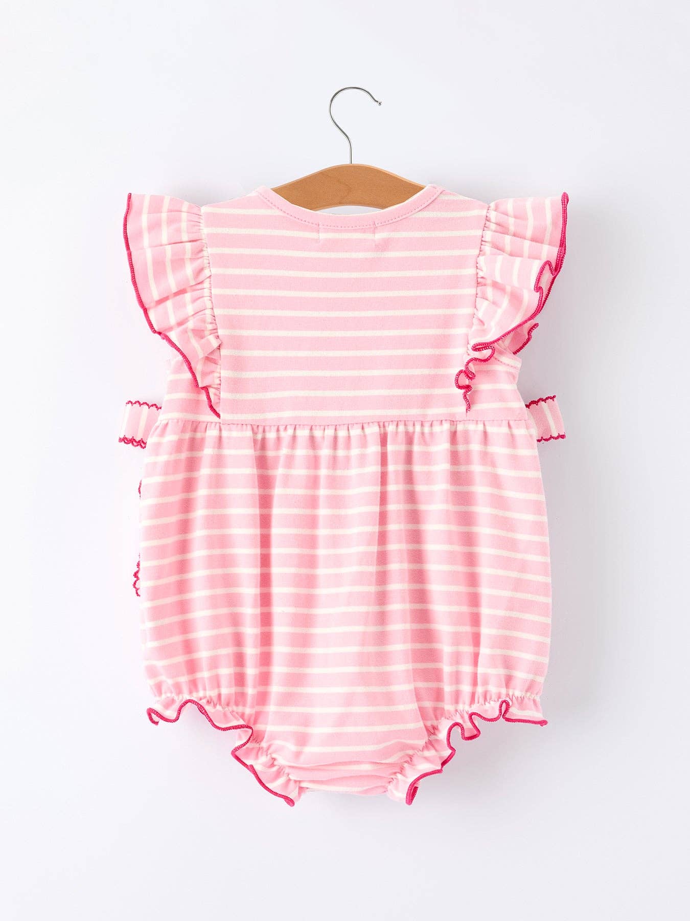 Strawberry Embroidery Pink Stripe Smocked Romper